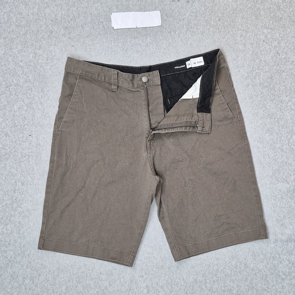 Volcom Men Shorts 36 Brown Chino Button Zipper Logo
